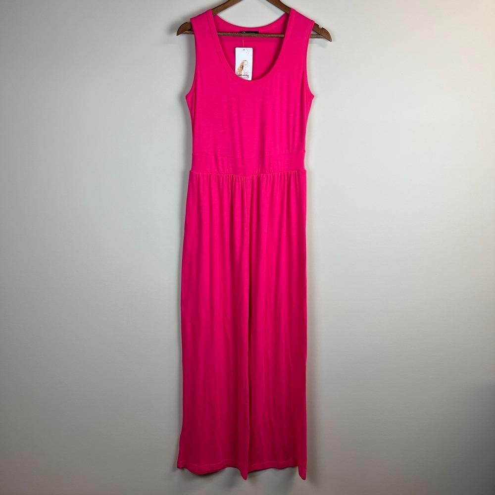 Pretty Garden Jumpsuit Womens Medium Bright Pink Wide Leg Pleated Sleeveless NEW